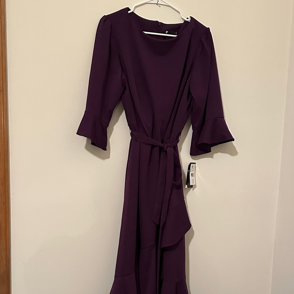Women's Purple Ruffle Sleeve Wrap Dress